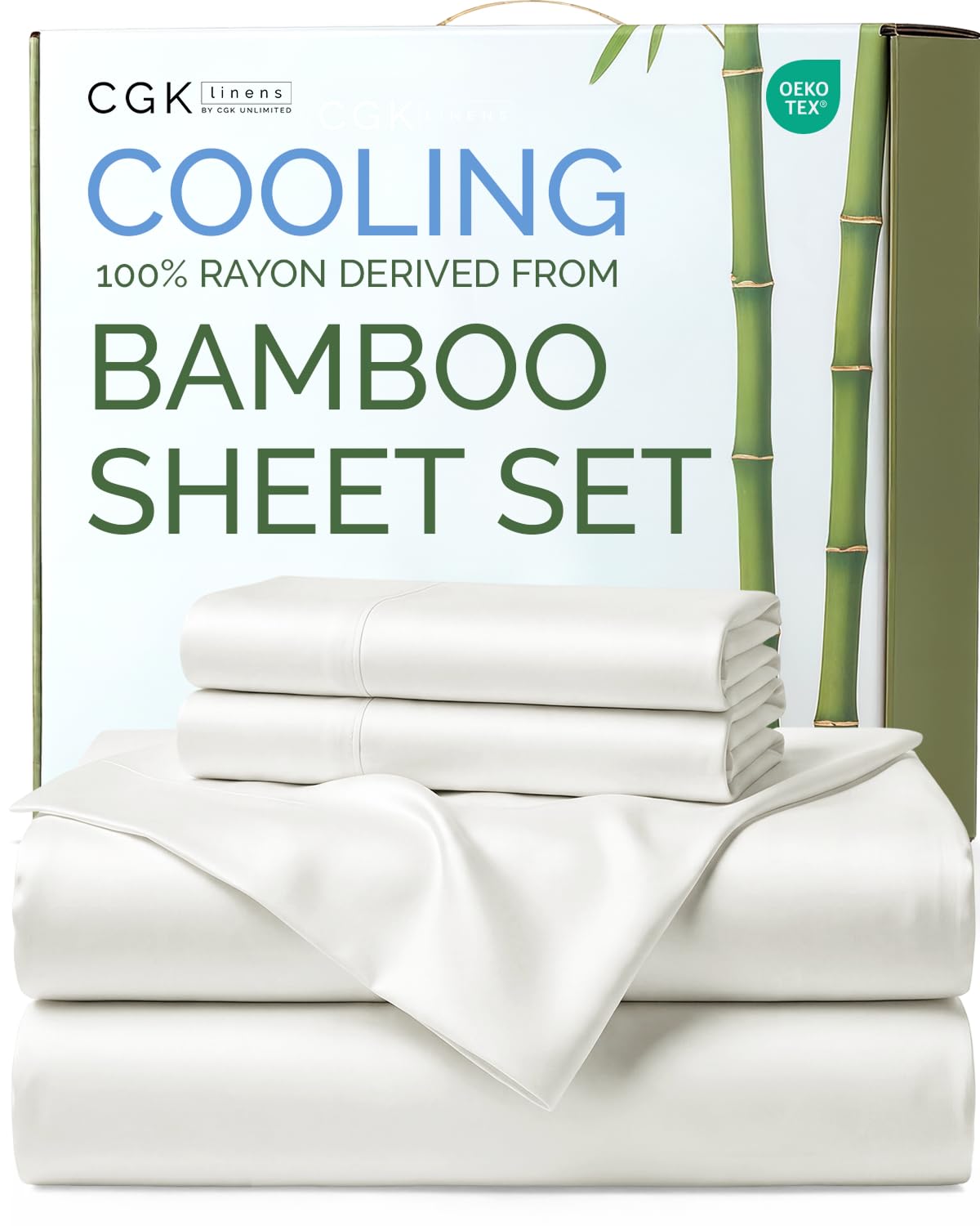 100% Rayón derivado del bambú - Sábanas de bambú tamaño Queen - Sábanas refrescantes para cama Queen - Ropa de cama ultra suave, transpirable y de lujo hotelero - 1 sábana lisa y 1 sábana ajustada y 2