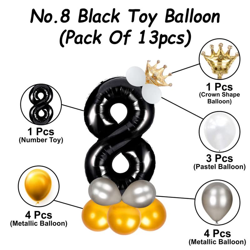 Image of Black 32 Inches Numbers 8 Shape Large Big Foil Helium Balloons For Party Decorations In Happy Birthday Anniversary Office Items Materials Set Pack,1 Piece
