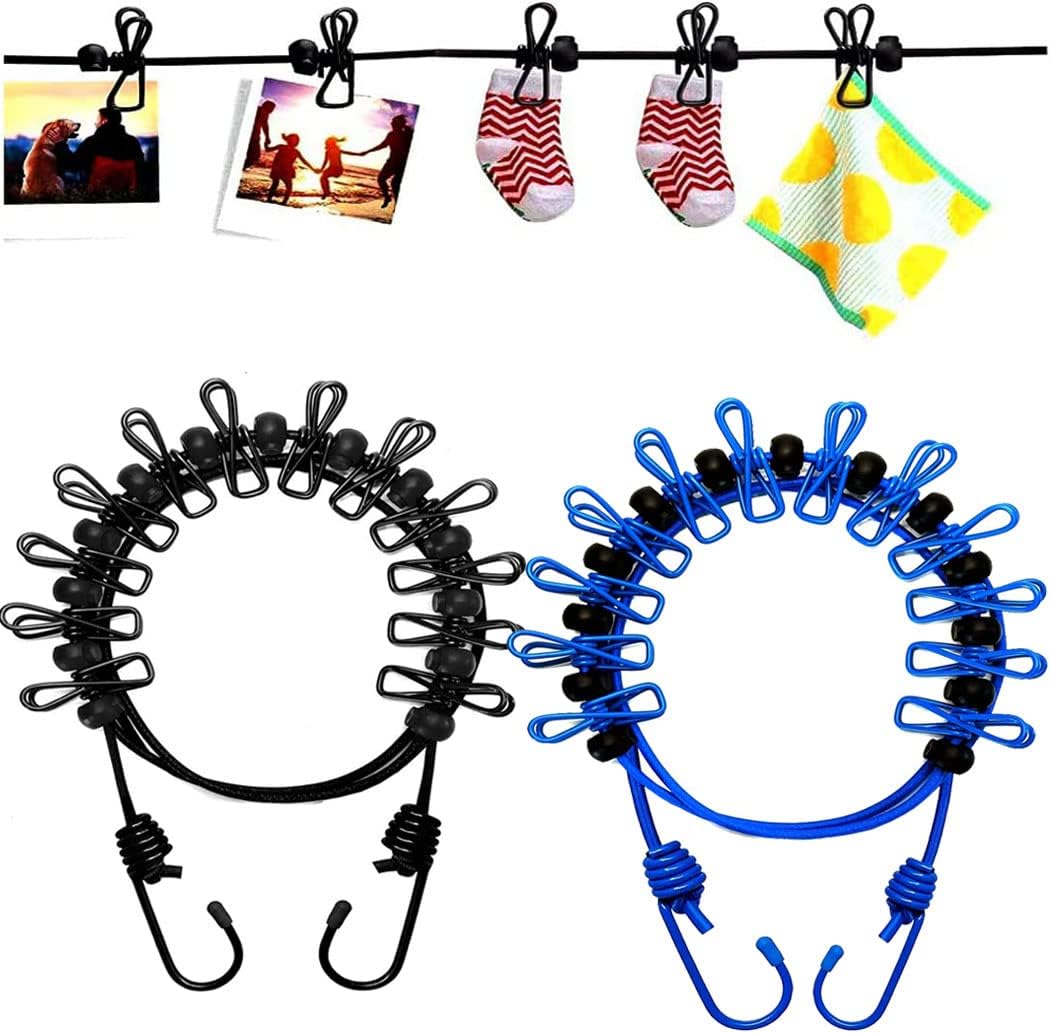 iDopick 2 Pack Portable Clothesline with 12 Clothespins, Travel