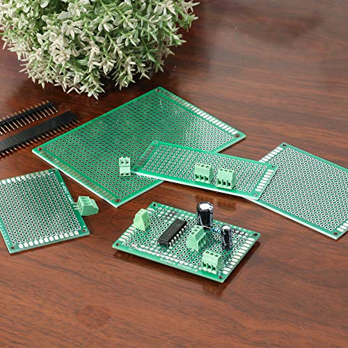DEYUE 60 Pcs PCB Perforated Printed Circuits Boards Kit | 28 Double-Sided Prototyping PCBs Circuit Boards | 20 Female/Male Header Connector Pin | 12 PCB Terminal Blocks and A Happy DIY