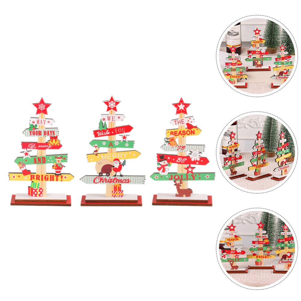 ABOOFAN 3pcs Wooden Christmas Tree Decor Wooden Crafts for Desktop Unique Holiday Decorations for Restaurants and Bars Xmas Table Centerpiece Festive Atmosphere