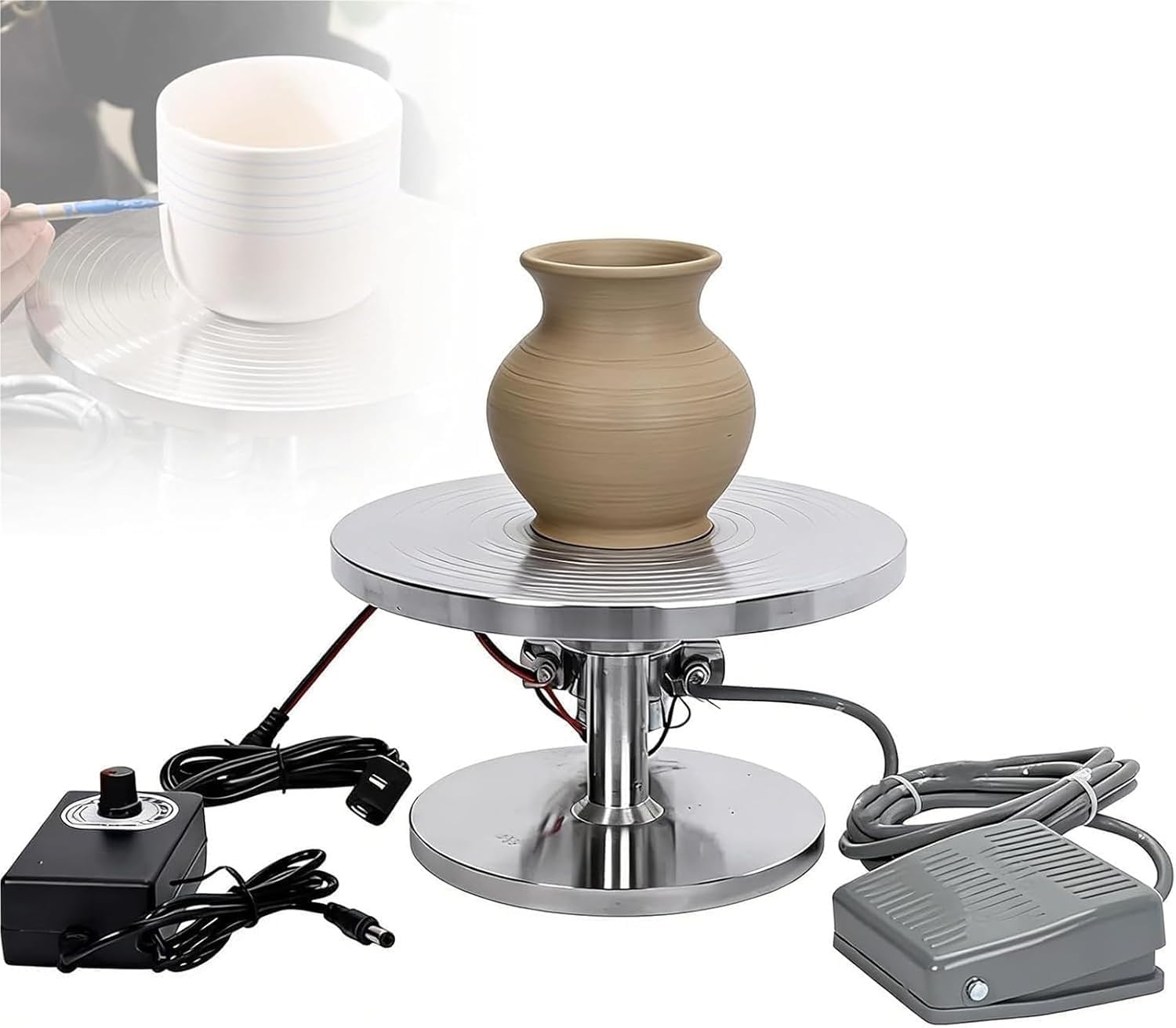 Rueda de cerámica de velocidad ajustable, de acero inoxidable, con plato giratorio de 20 cm y pedal de pie, para arte y manualidades de cerámica