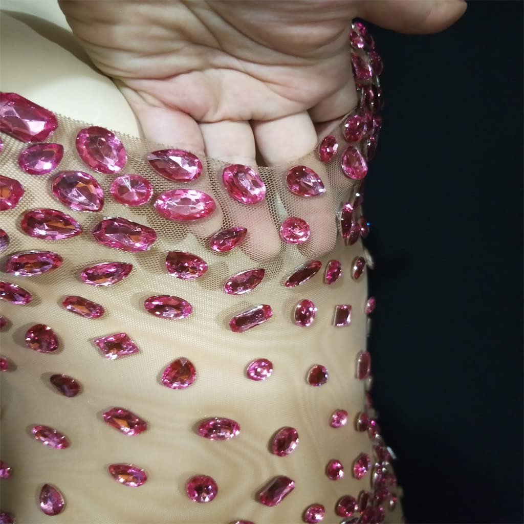 YYDS Vestido corto transparente con pedrería, vestido de baile de mujer con cuello de barco, sin espalda, vestido de noche
