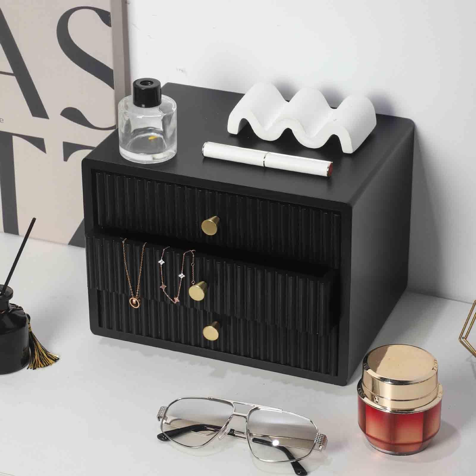 Organizador Escritorio Cajones De Escritorio De Madera Acanalados, Caja De Almacenamiento De Cajones Para Objetos Pequeños, Organizador Archivo(Black)