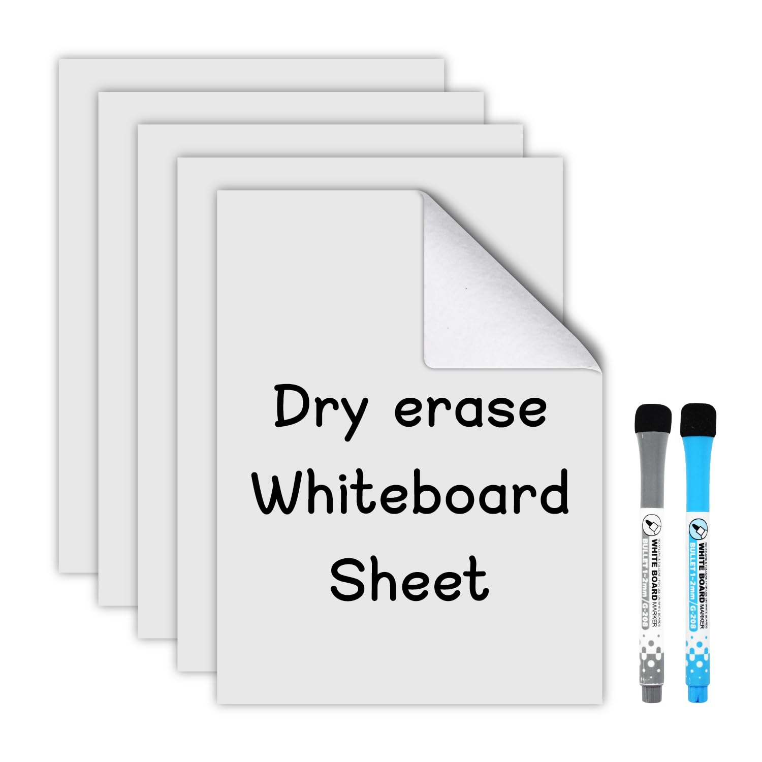 Self-Stick Dry Erase Sheets for Wall, Dry Erase White Board 9 x 12 Inch 5 Pack and 2 Marker, Whiteboards Restickable on Almost Any Wall surfacee