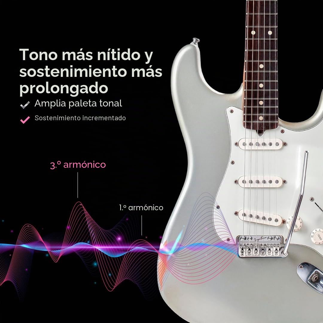 Vega-Trem VT1 Special Standard - Puente de trémolo para guitarra Stratocaster de 6 tornillos para Strat sin mods, fácil instalación (brillante, derecha)