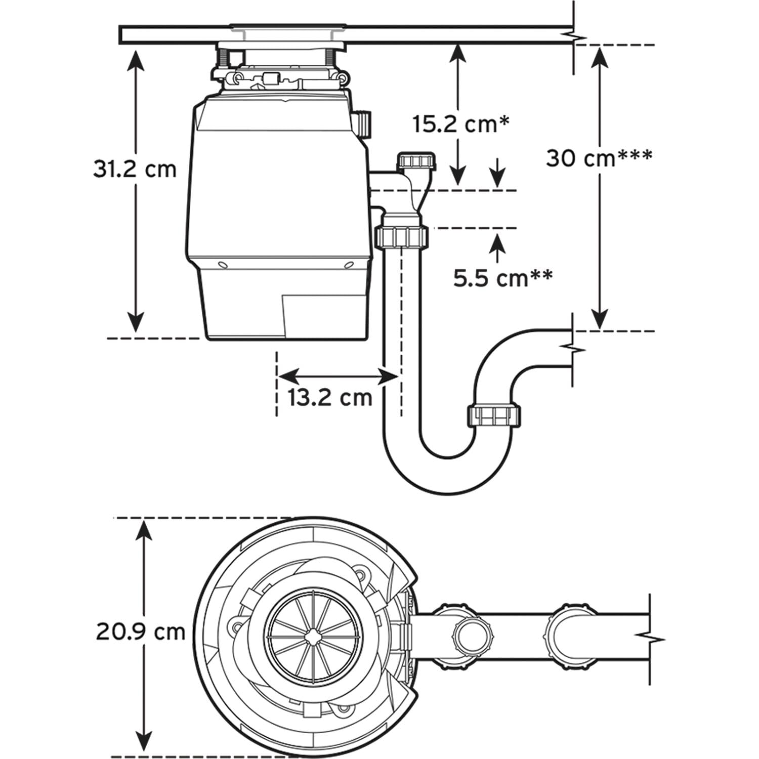 Insinkerator Premium 700 EC - Tritatutto per rifiuti da cucina con motore a induzione da 0,75 CV e interruttore dell'aria