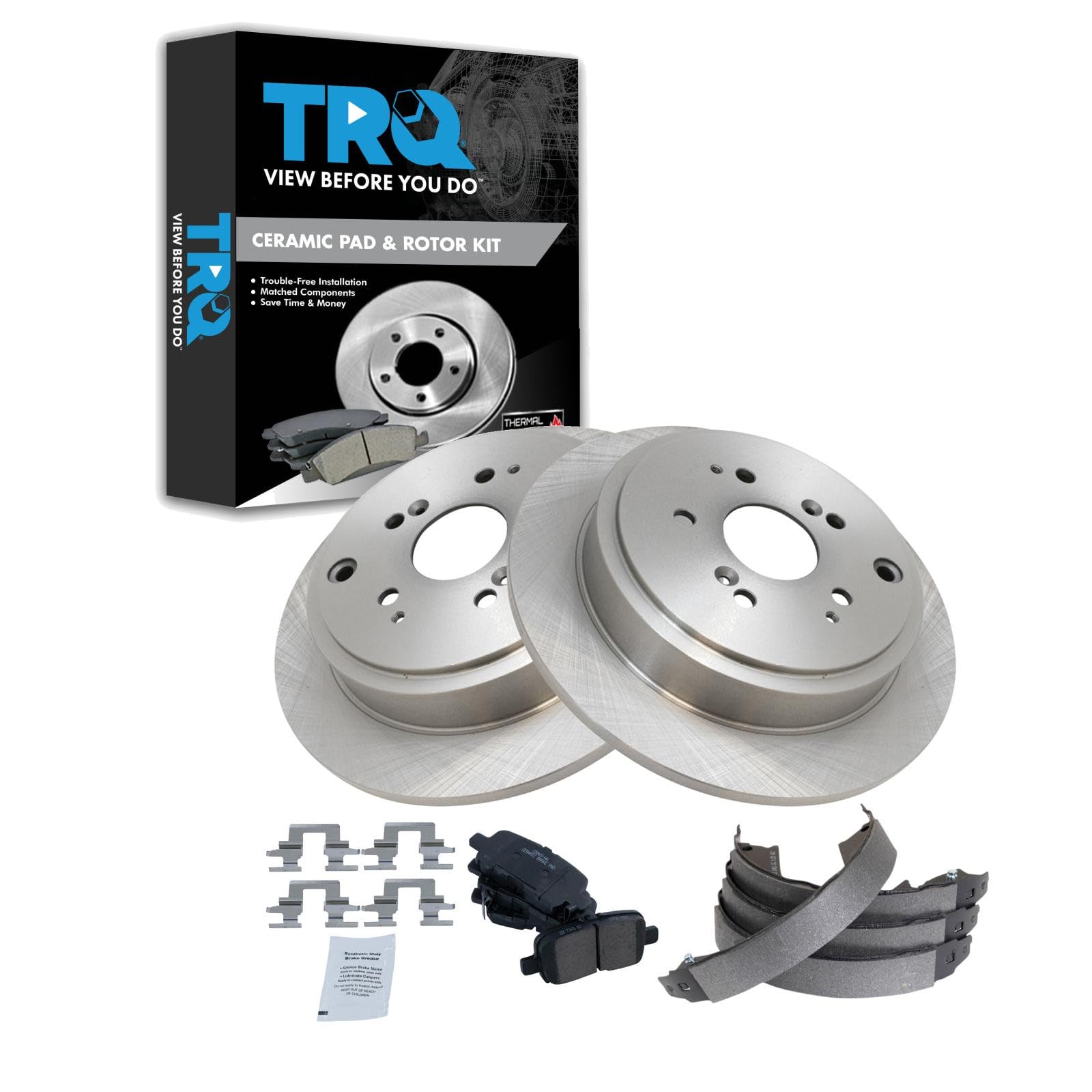 TRQ Rear Brake Pad and Rotor Set Ceramic Compatible with 2003-2008 Honda Pilot