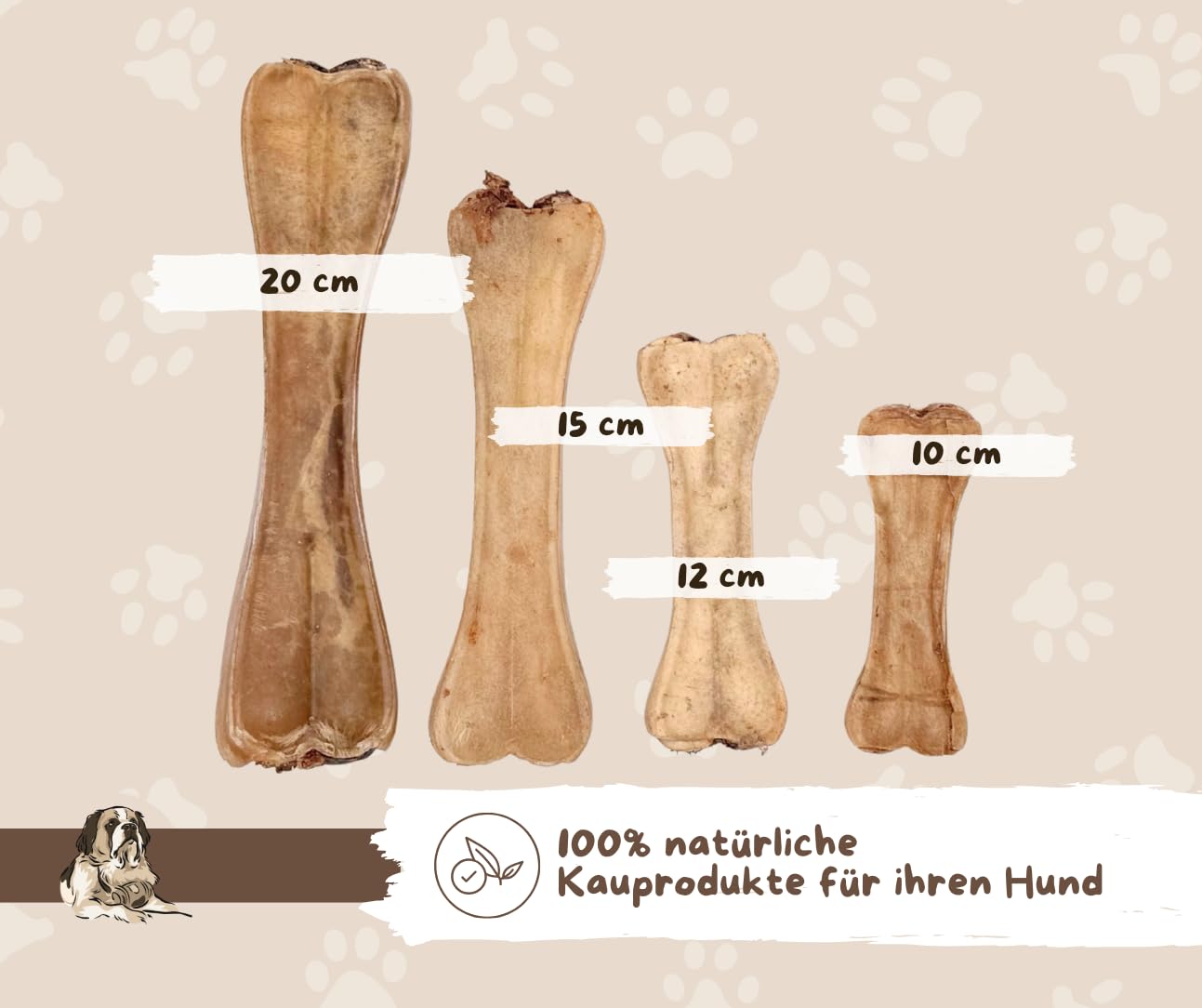 Warnick's Hundesnack Kauknochen mit Pansen 15 cm - 50 Stück | Gepresste Rinderhaut mit Pansenfüllung - Kausnack für Hunde als Leckerli & zur Zahnpflege - Naturbelassen