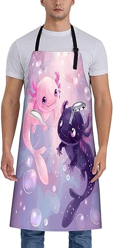 Axolotl - Delantal para mujer, 28 x 33 pulgadas, delantales de cocina con 2 bolsillos, poliéster, lindo delantal de ajolotes para cocinar, barbacoa,