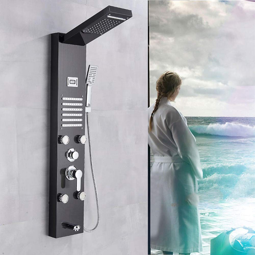 Colonne de douche noire anti-brûlure avec affichage température et jets