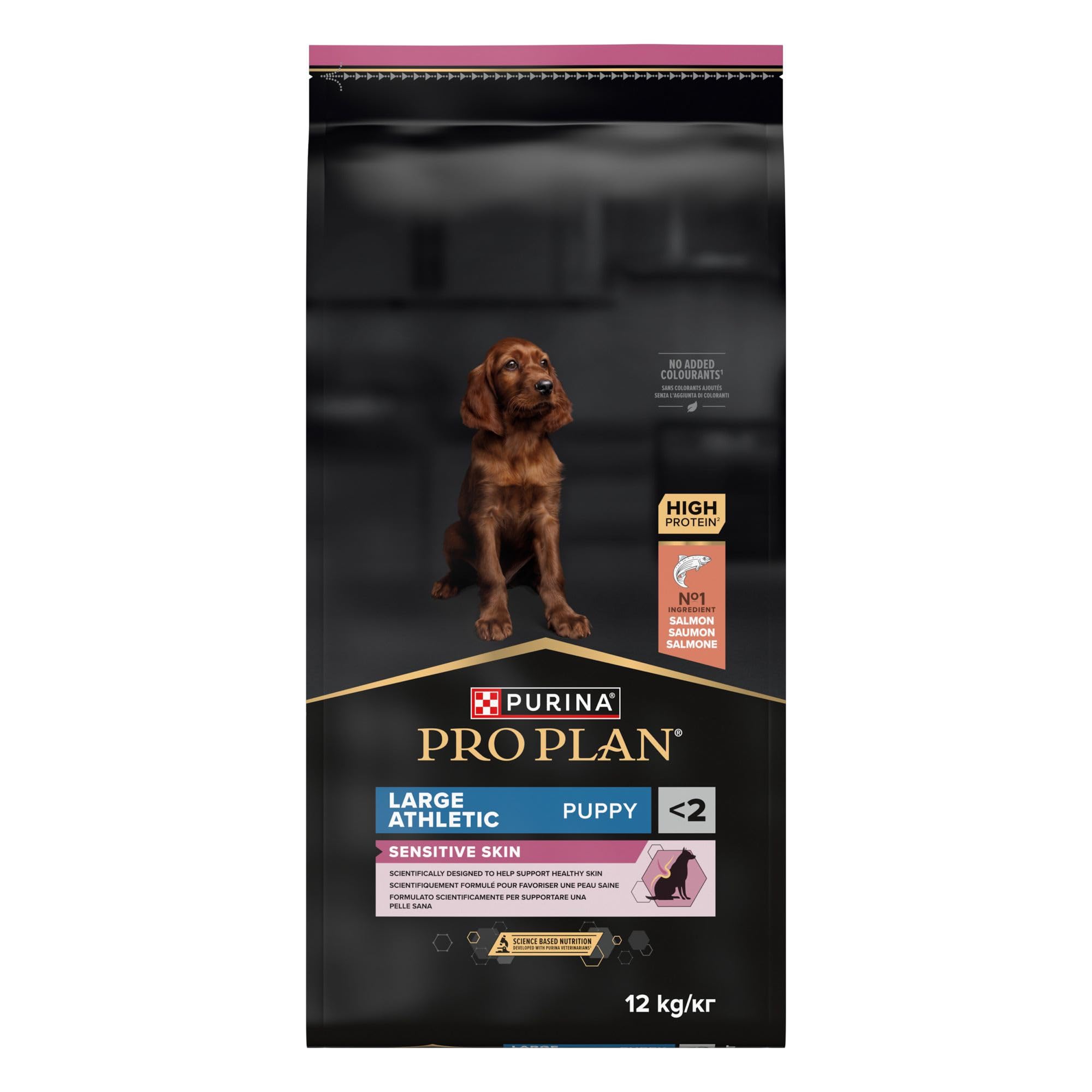 Purina Pro Plan - Large Puppy Athletic Sensitive Skin Chien, Saumon - 12 kg | Croquettes Chiot Athlétique Saveur Saumon - Sans blé, peau saine, pelage brillant et articulations - Santé Chiot