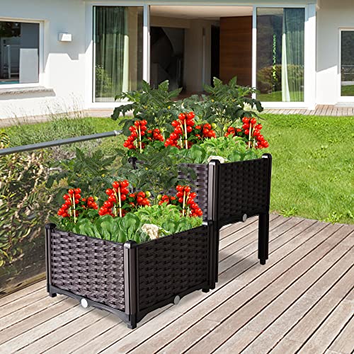 Sunvivi Outdoor Raised Garden Bed Planters For Outdoor Plants Self Watering Planter Boxes Outdoor Planter Herb Garden Kit Garden Boxes Outdoor Raised Resin Elevated Planter Box, 2 Piece, Dark Brown #TOP1