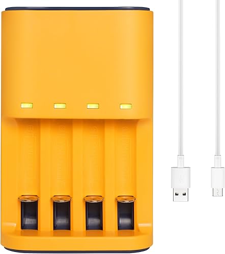 Cargador de batería AA AAA de 4 bahías, cargador de batería inteligente USB AA AAA para baterías recargables AA AAA NiMH NiCD 1.2V (con 8 pilas AAA)