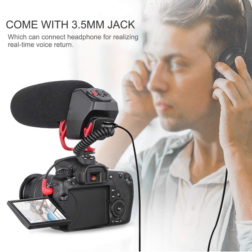 Qiilu Microfono per videocamera LYM-DM200, microfono per videocamera vocale con microfono da 3,5 mm per interviste