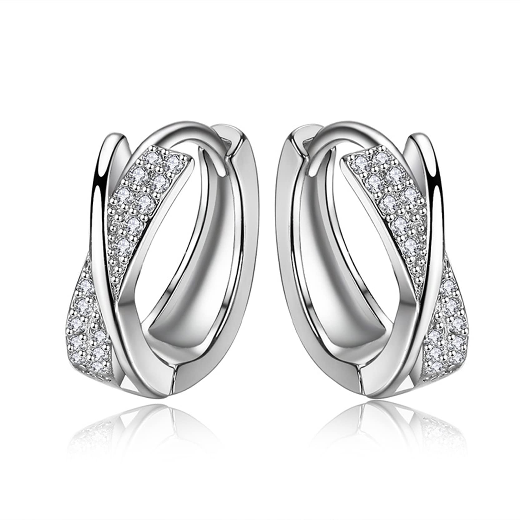 Creolen Silber 925, Ohrringe Silber 925 mit Zirkonia für Damen Mädchen, Klein Creolen Silber Huggie Schlafen Knorpel Ohrringe 10mm