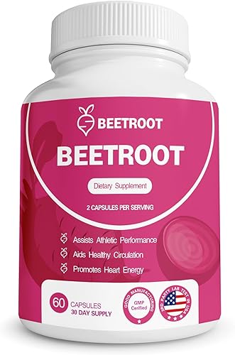 Cápsulas de remolacha Suplemento de polvo de raíz de remolacha sin OMG de 1300 mg 60 cápsulas veganas para energía natural, flujo sanguíneo y