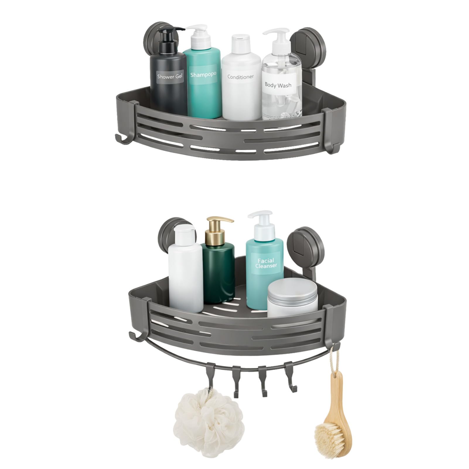 M.J COMFY-LIFE 2Pcs Suction Triangle Storage Rack Corner Shower Shelf Wall Mounted Bathroom Organizer with Suction Cups Large Capacity Shower Caddy for Toilet & Kitchen Removable Anti-Drop Guardrail