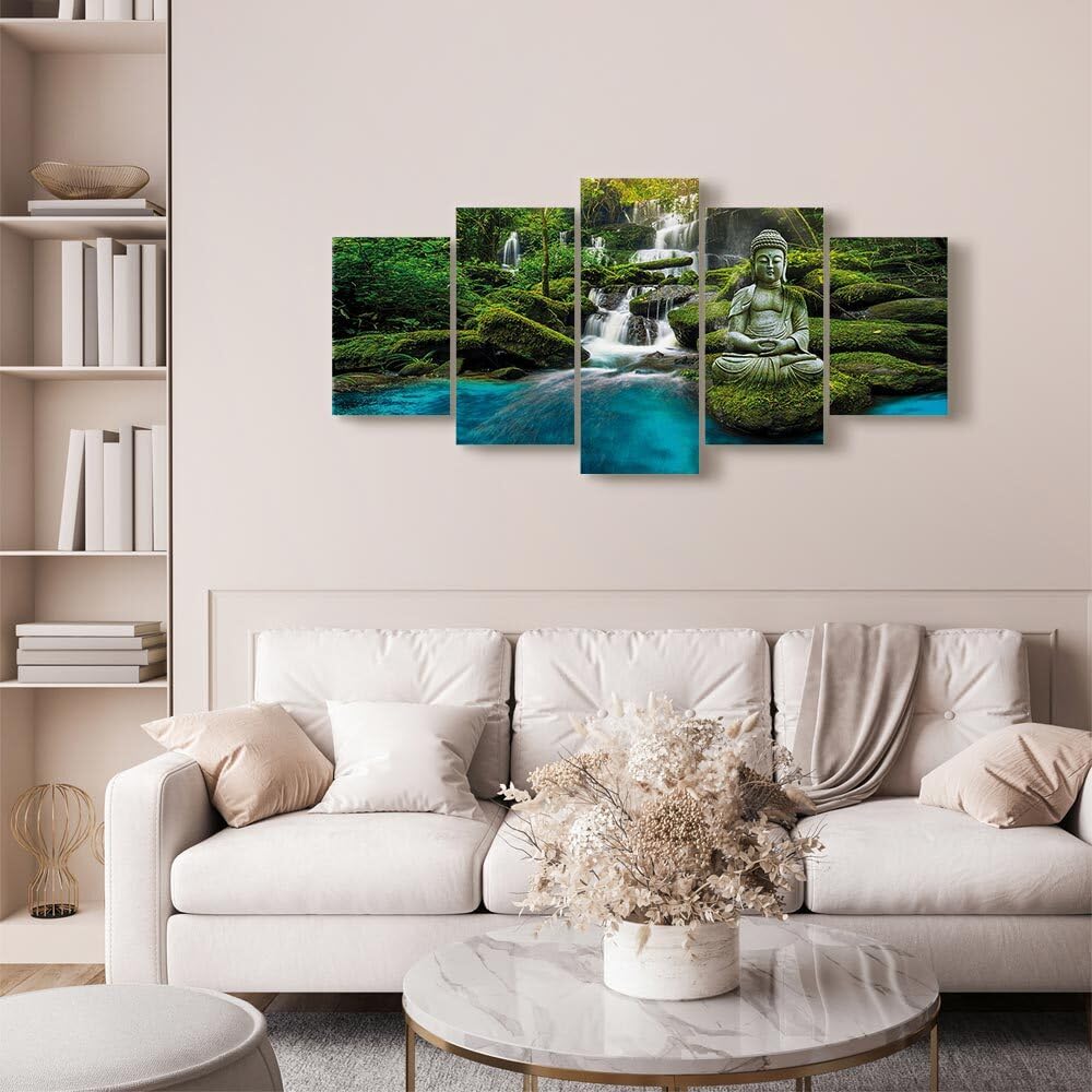 decomonkey Wandbilder Buddha 200x100 cm 5 Teilig Wandbild Groß Wohnzimmer