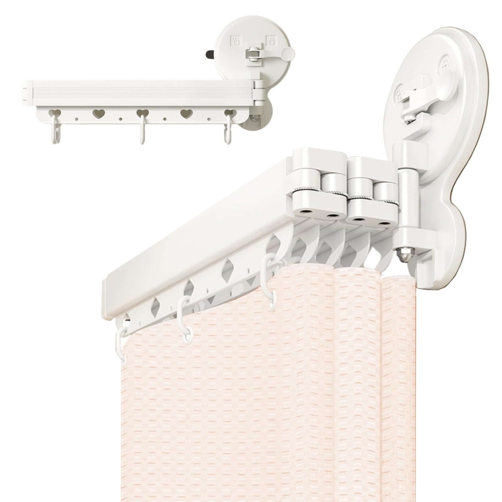 Tringle à rideau de douche pliable à 3 voies de 104 cm pour salle de bain sans perçage - Ventouse puissante - Angle réglable - Séchoir à linge rétractable