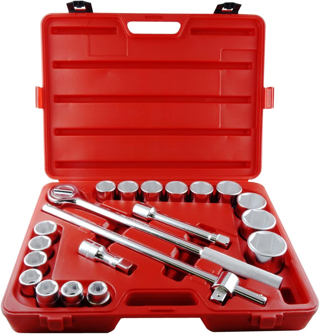 K Tool International 24121 SAE Socket Set with 3/4" Drive for Garages, Repair Shops and DIY, 6-Point, Chrome Vanadium, 3/4" to 2", Ratchet, T-handle, 4" and 8" Extensions, Molded Case, 20 Piece