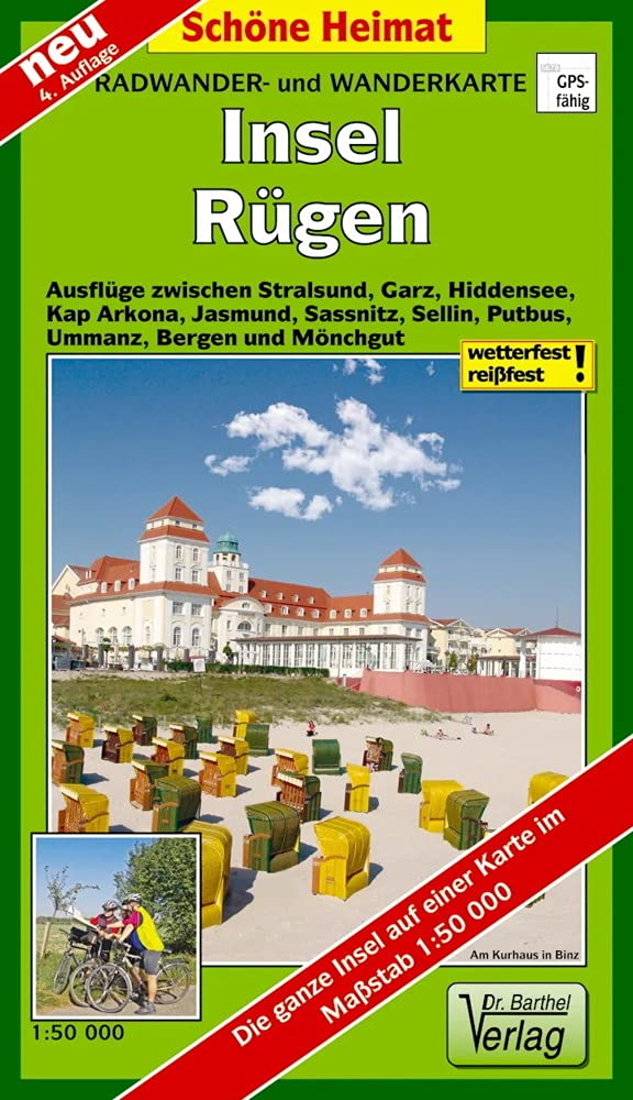 Insel Rügen Radwander- und Wanderkarte 1 : 50 000: Ausflüge zwischen Stralsund, Hiddensee, Bug, Wittow, Kap Arkona, Jasmund, Sassnitz, Putbus, ... ganze Insel auf einer Karte mit Begleitheft.