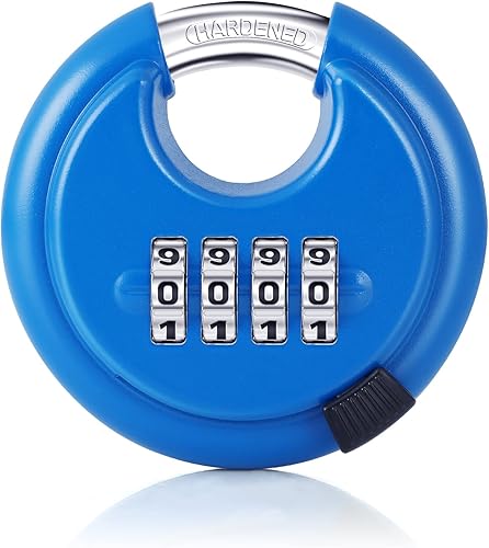 Miniatura 9 de Rohuis Cerradura de combinación redonda, candado de disco de combinación incortable, grillete de 3/8 pulgadas para exteriores, cerradura combinada