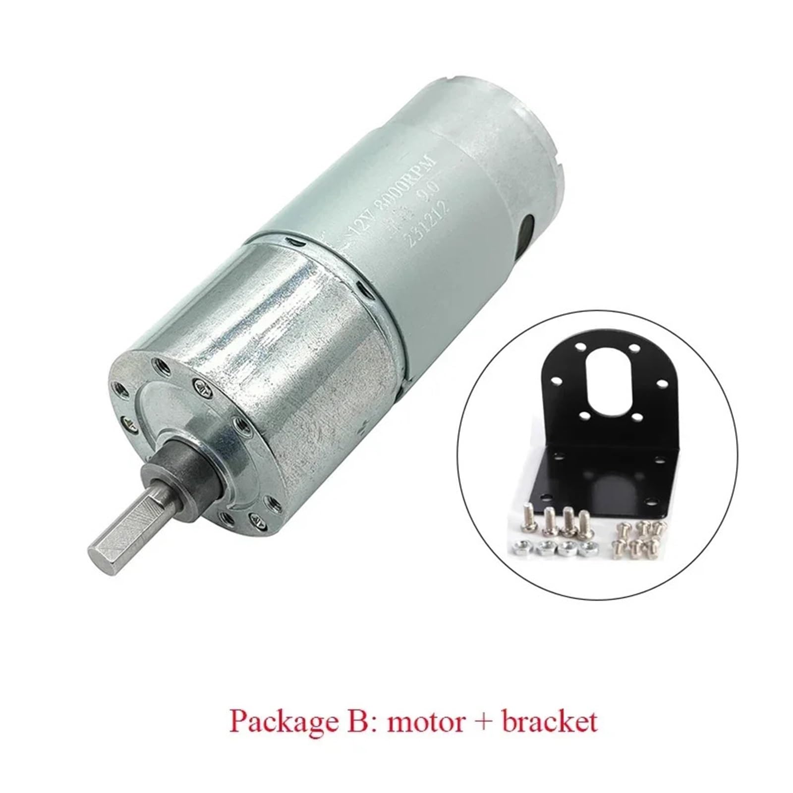 Hochleistungs-Getriebemotor 37GB-555 12V/24V 555 Gleichstrommotor 9 U/min bis 1280 U/min, langsame Drehzahlregelung, 37 mm Bürstengetriebemotor(12V 20RPM,Package B)