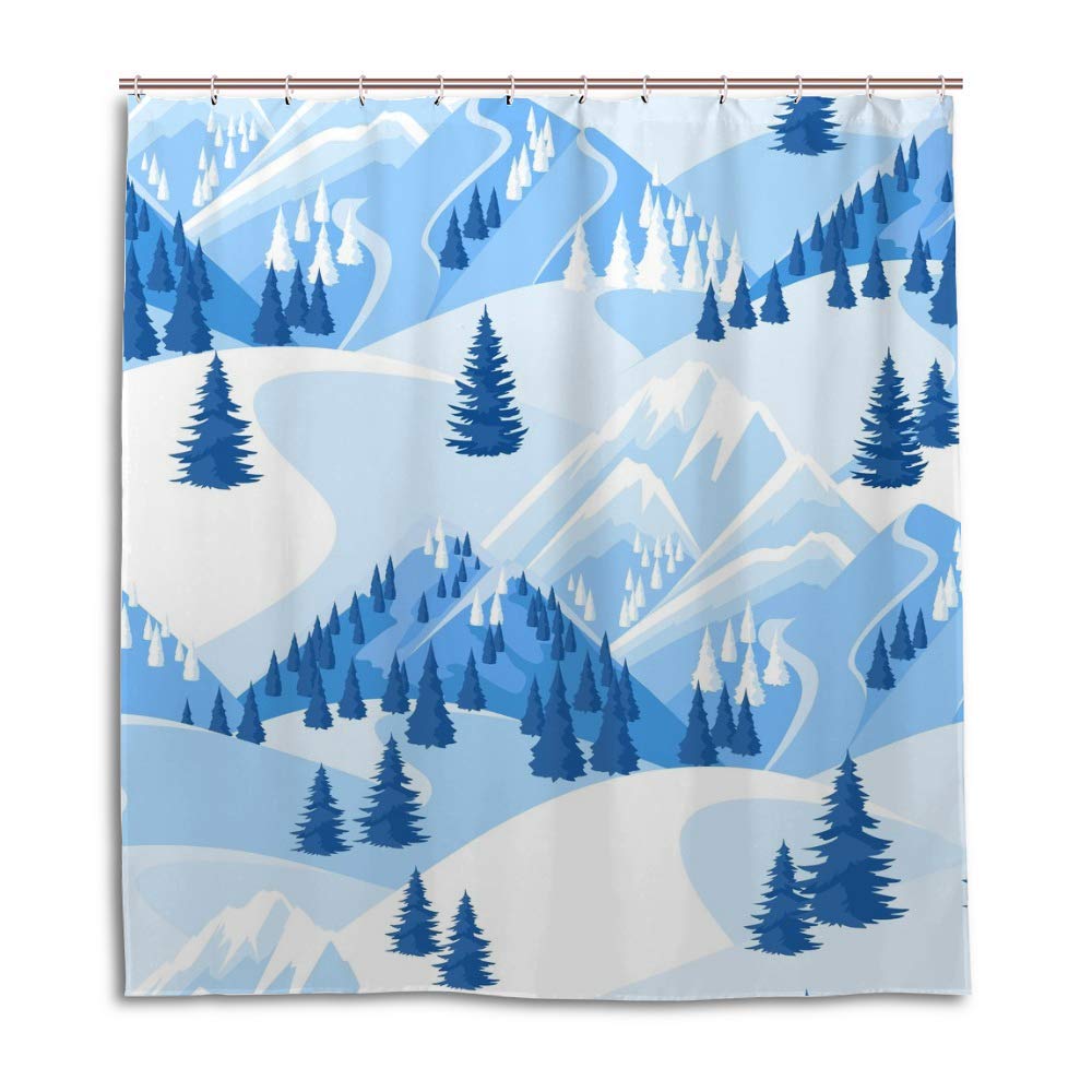 Rideau de douche bleu forêt CHEHONG pour une ambiance nature relaxante