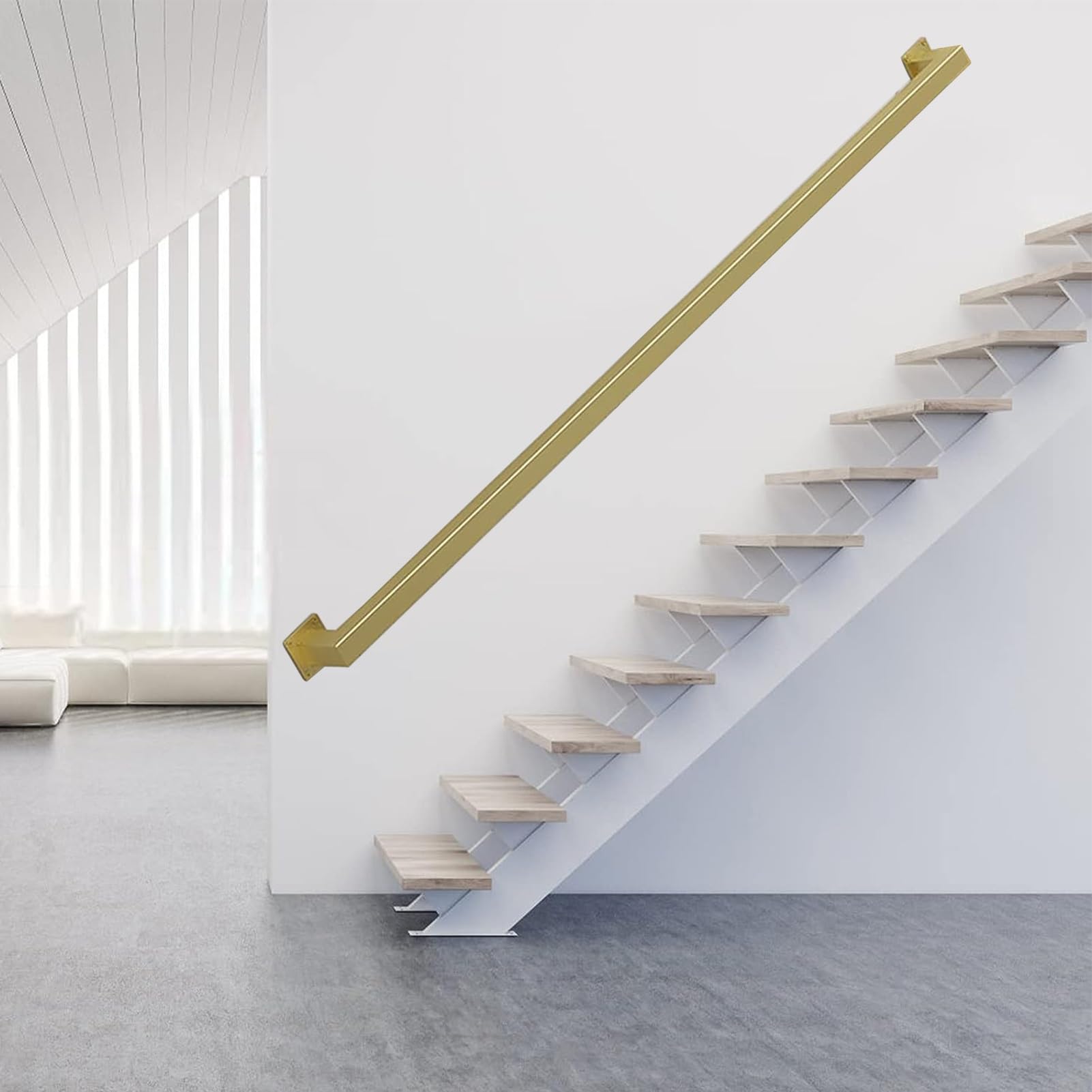 Attrex Gold Modern Black/White/ Stairs Banister Handrail For Indoor And Outdoor - 1Ft~20Ft Complete Kit, 1M 1.5M 2M 2.5M 3M Staircase Railing Safety Hand Rails(,9.2Ft/280Cm)
