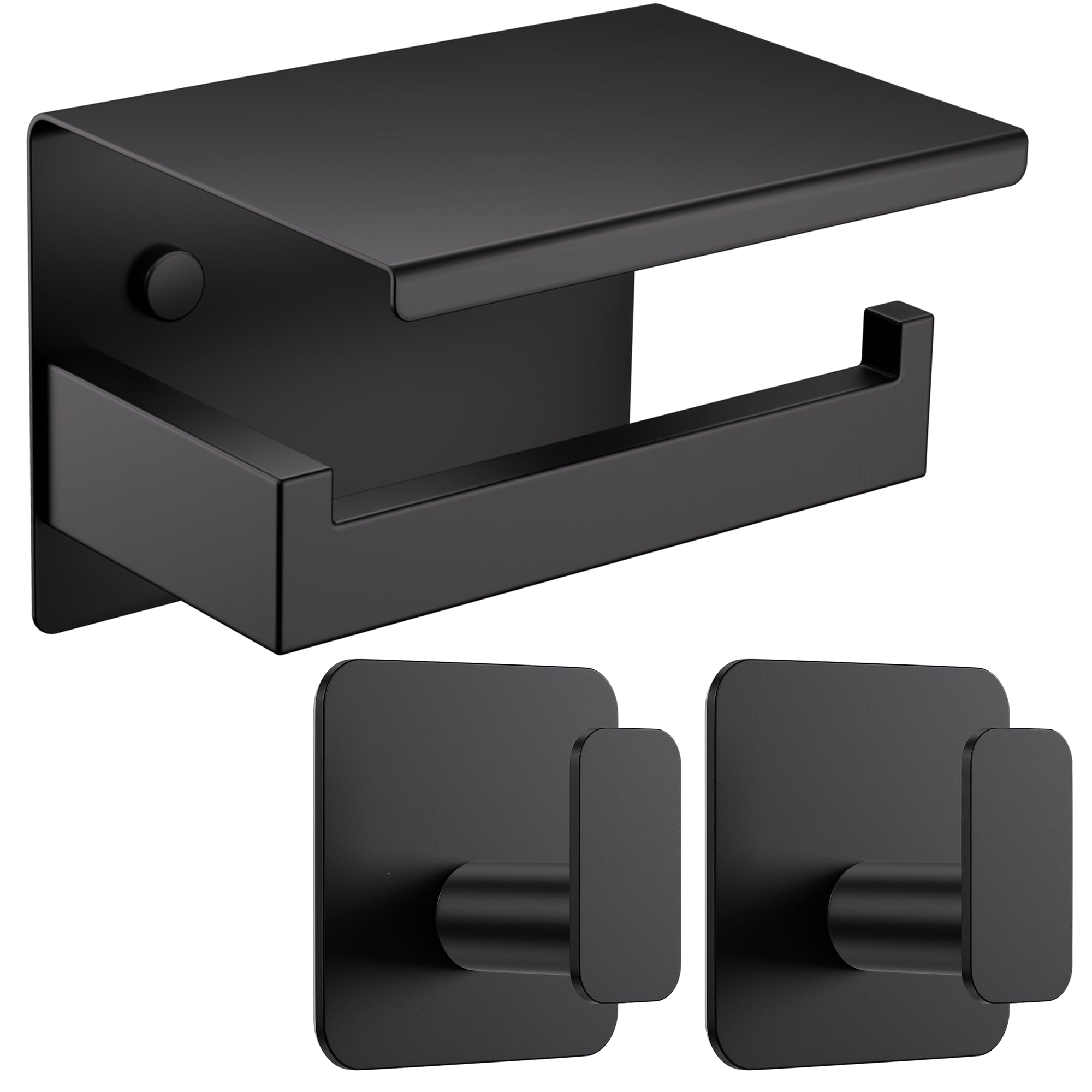 Aikzik Klopapierhalter ohne Bohren, Toilettenpapierhalter und 2 Stück Klebehaken, Edelstahl Klorollenhalter, Wc Papier Halterung Rollenhalter mit Kleber für Badzimmer, Schwarz