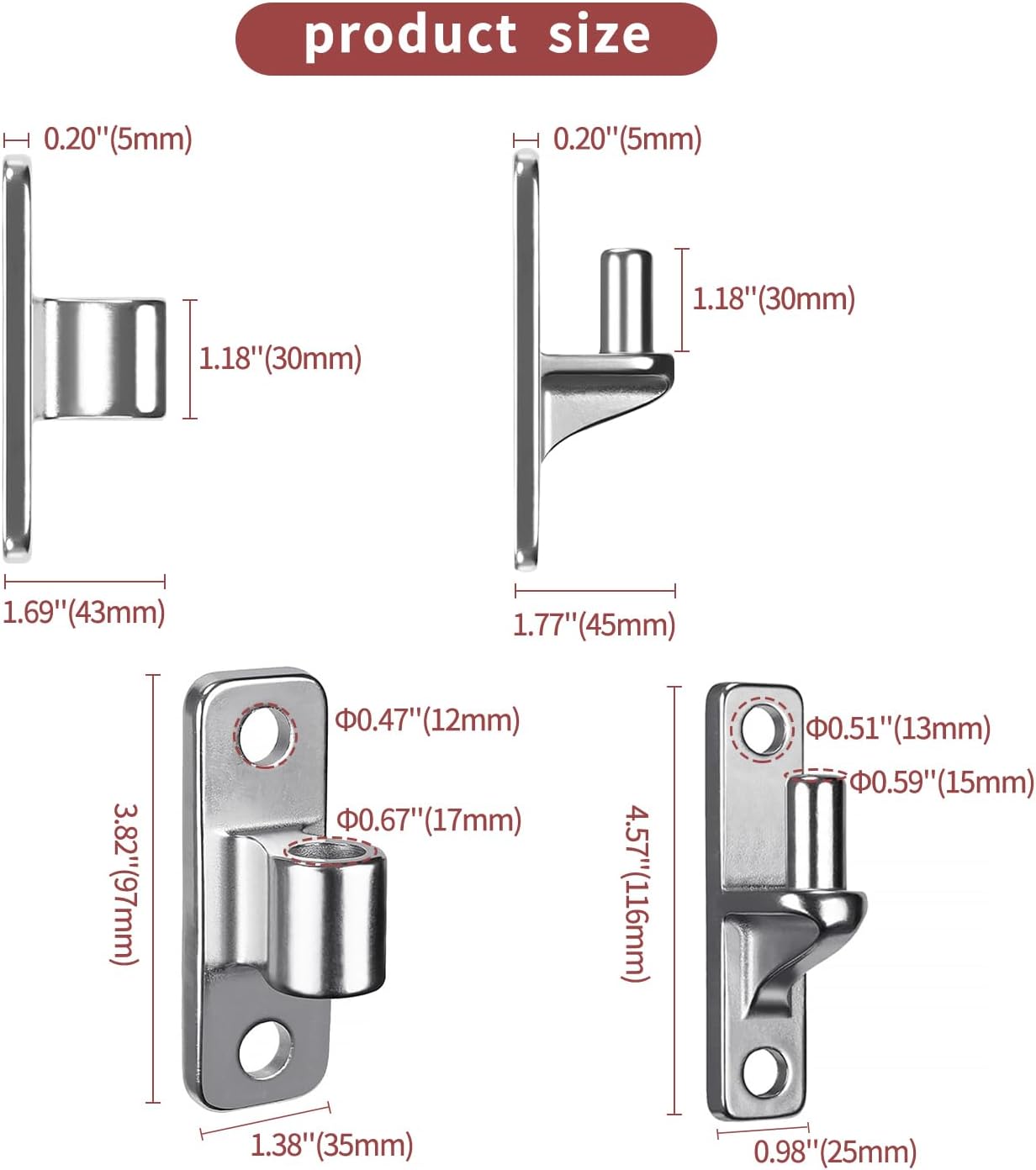 2 Pack 304 Stainless Steel Gate Hinges, 5/8'' Wall Mount Gate Hinge for Farm Gates Wooden Fence, Capacity up to 600lbs