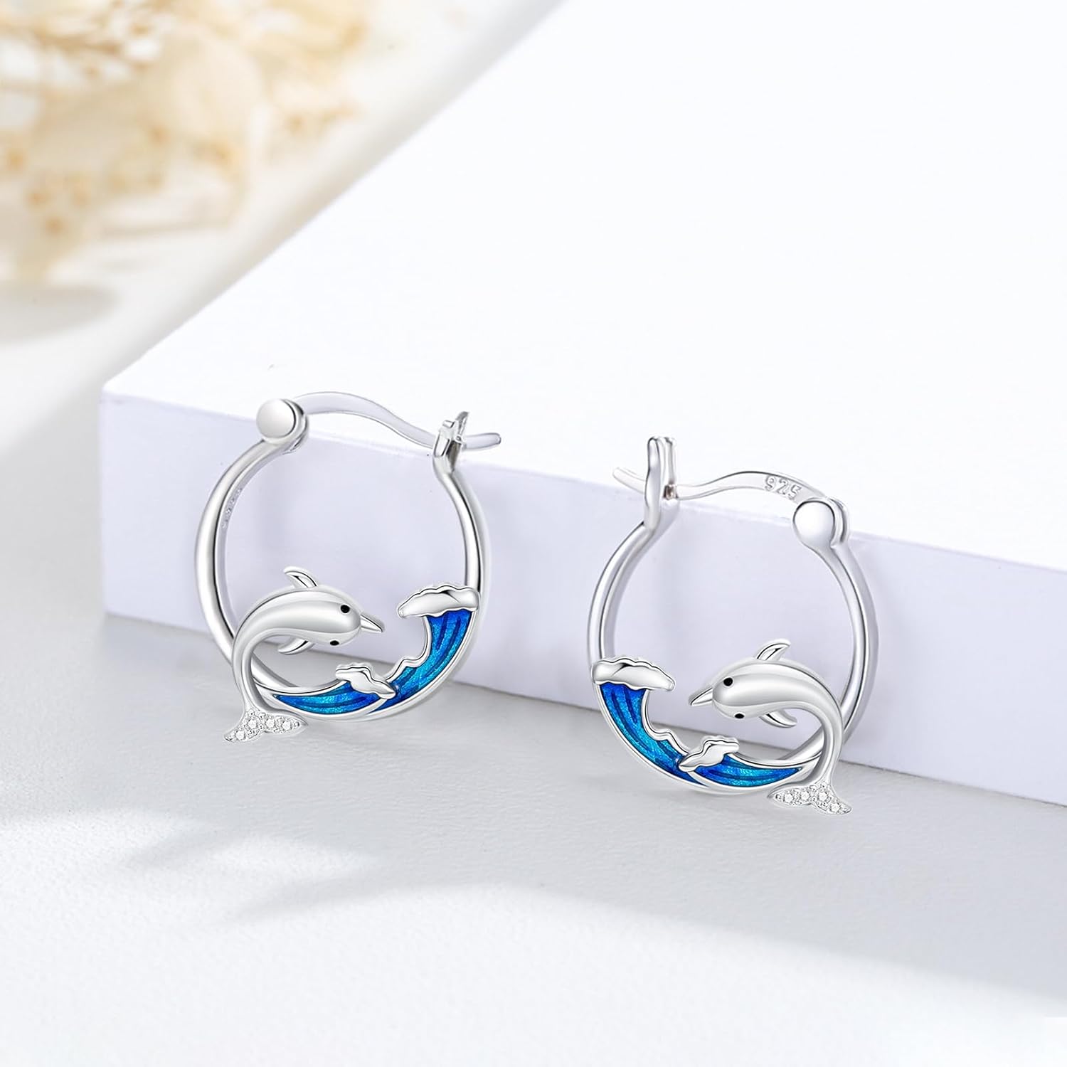 SeaTurtle dolphin Hummingbird Earrings for Women 925 Sterling Silver Sea Waves Earrings Ocean Huggie Hoop Sea Turtle dolphin Earrings Jewelry Gifts - Image 3