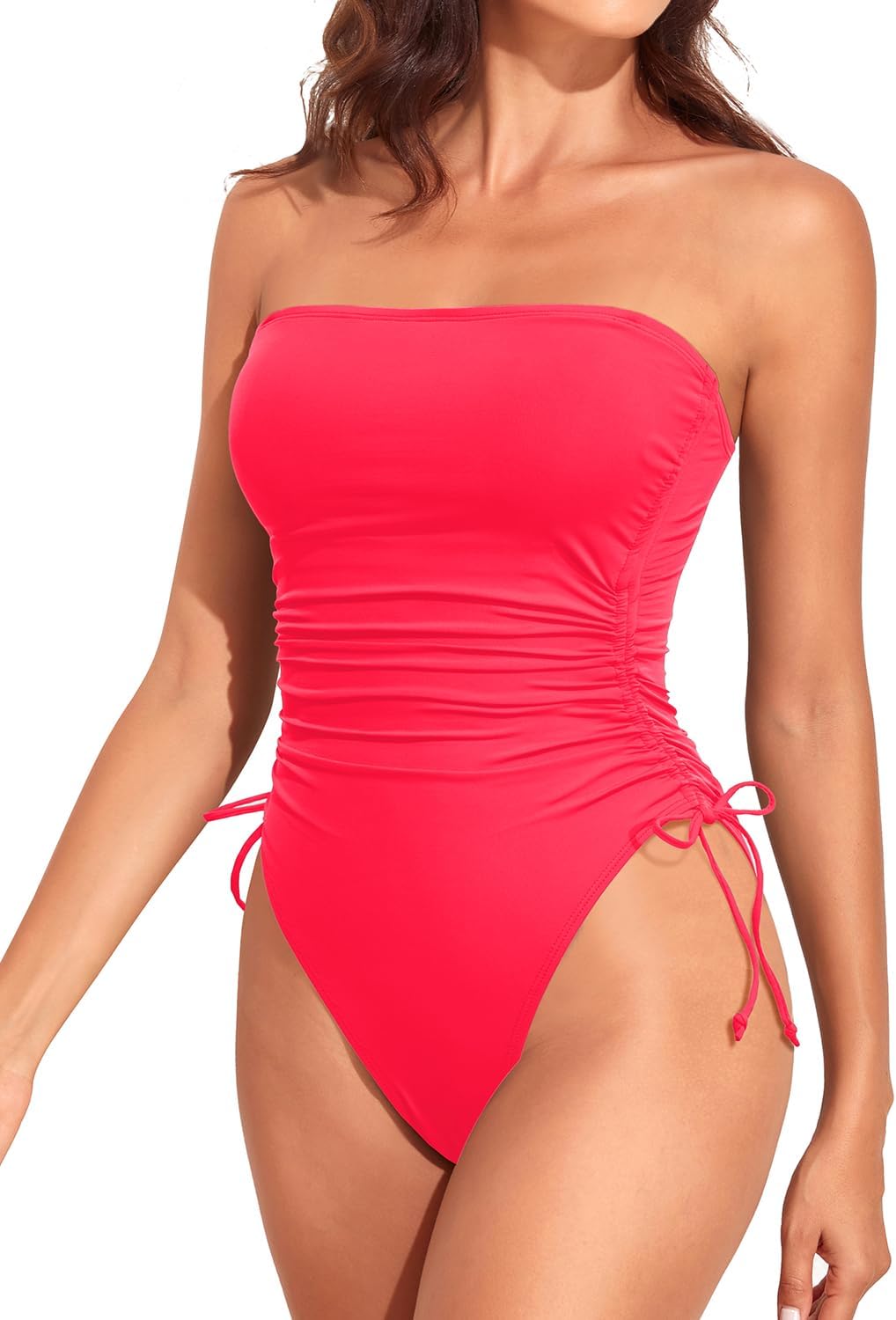 Yonique Women Strapless One Piece Swimsuit Tummy Control Bandeau Bathing Suit Cheeky Swimwear - Image 2