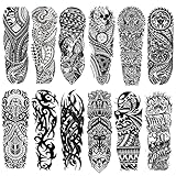 Kotbs Fake Tattoos Sleeve Women, 12-Sheet Black Totem Arm Sleeve Temporary Tattoos, Waterproof Large Full Arm Temporary Sleeve Tattoos for Men Adults