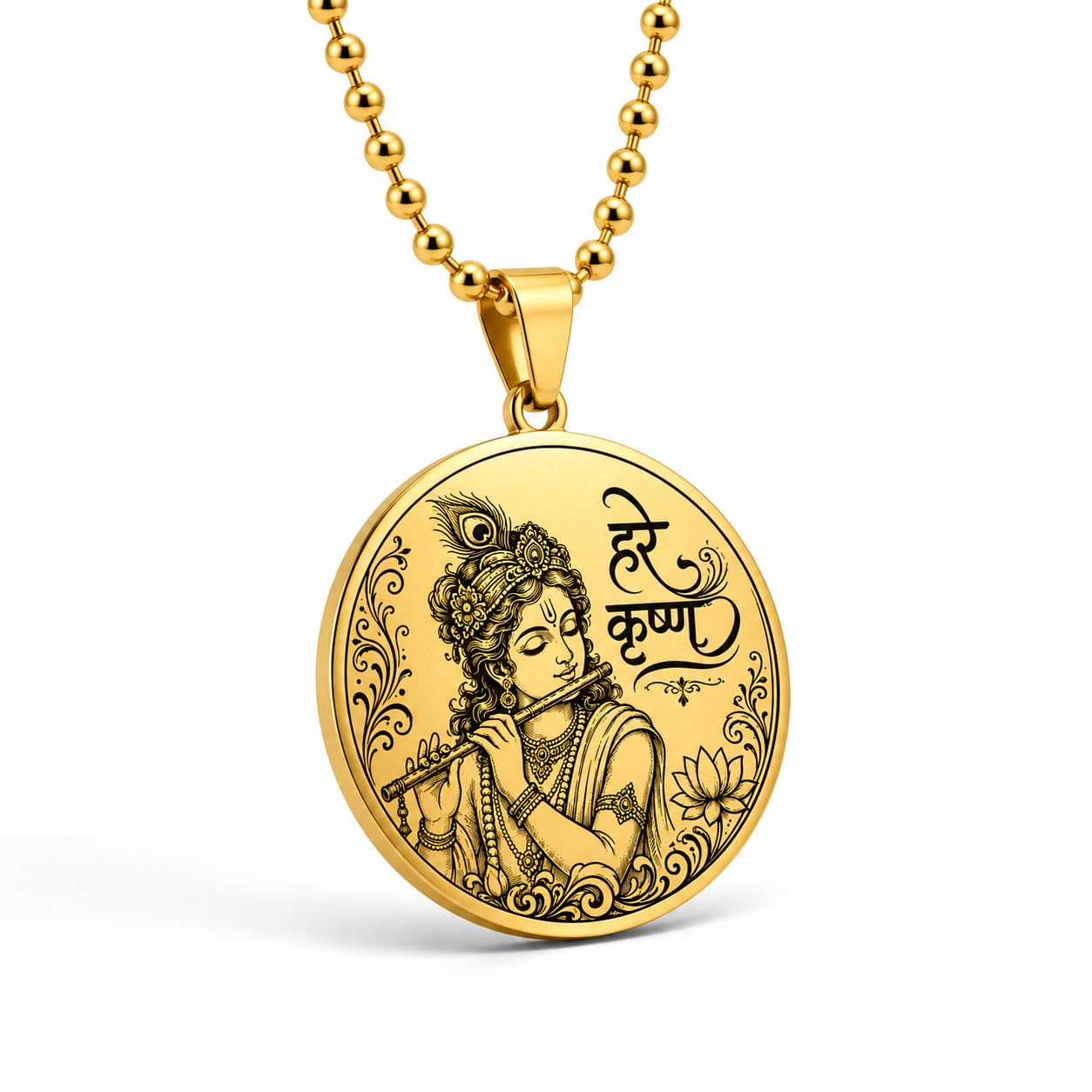 Hare Krishna Pendant Necklace Stainless Steel Silver Plated Religious Locket with 22 Inch Chain for Men Women Boys Girls-image-42