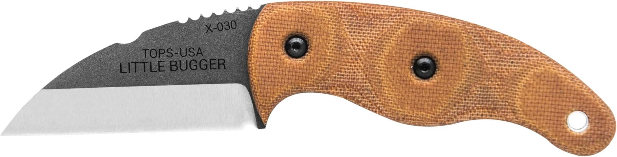 Knives Little Bugger Full Tang Fixed Blade- Tumble Finish Blade Finish- Coyote Tan Kydex Sheath