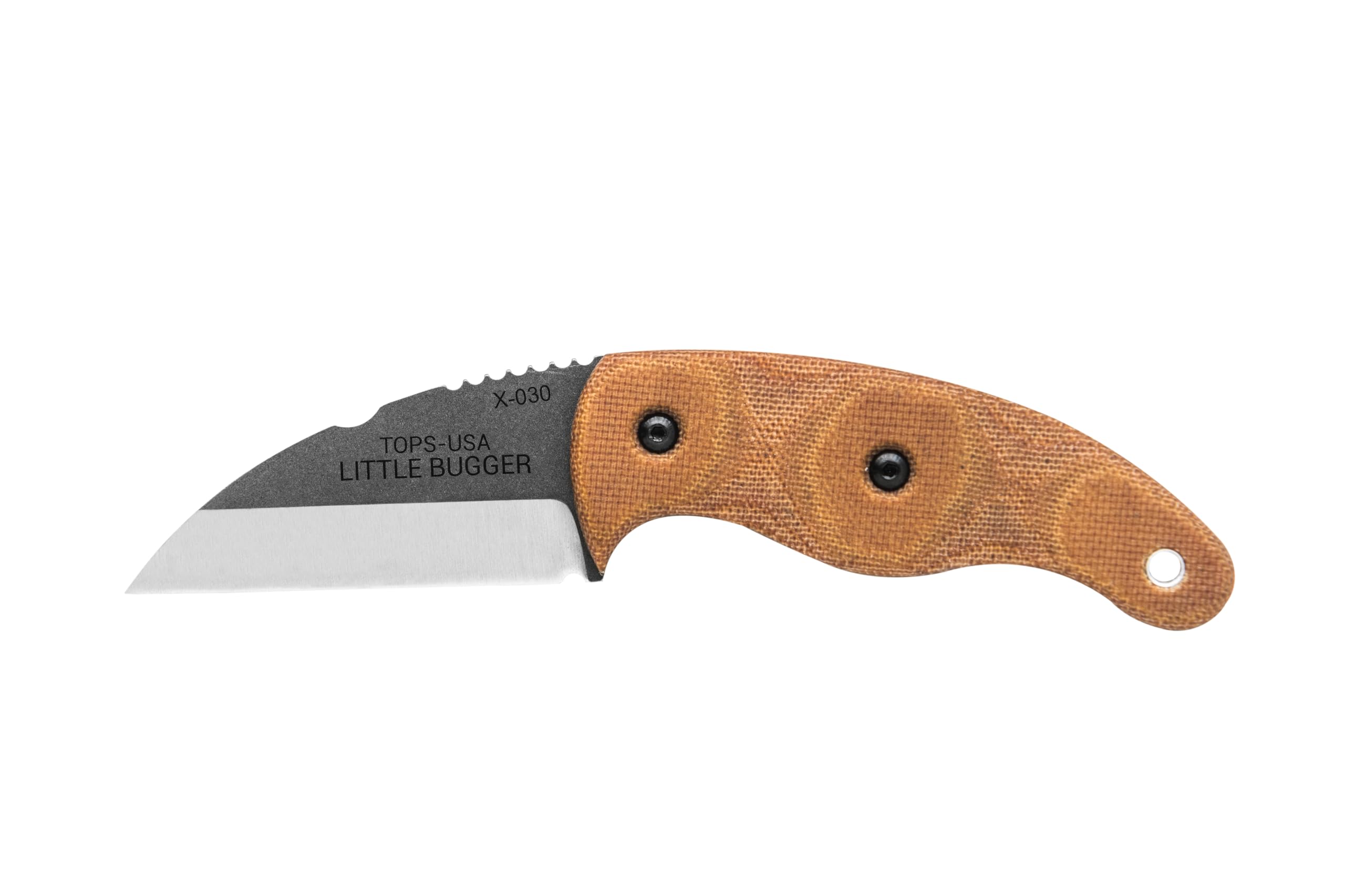 Knives Little Bugger Full Tang Fixed Blade- Tumble Finish Blade Finish- Coyote Tan Kydex Sheath