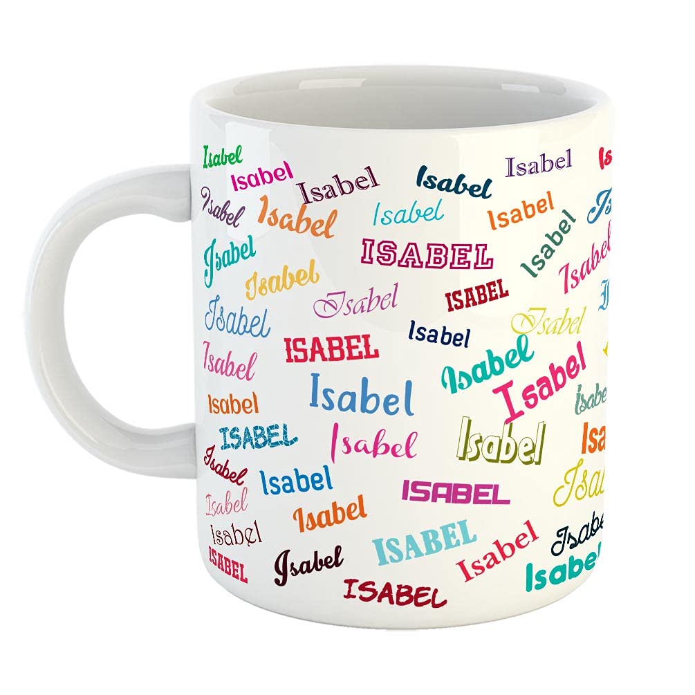 FurnishFantasy Personalised Happy Birthday Ceramic Coffee Mug - Best Birthday Gift for Son, Daughter, Brother, Sister, Gift for Kids, Return Gift - Color - White, Name - Isabel