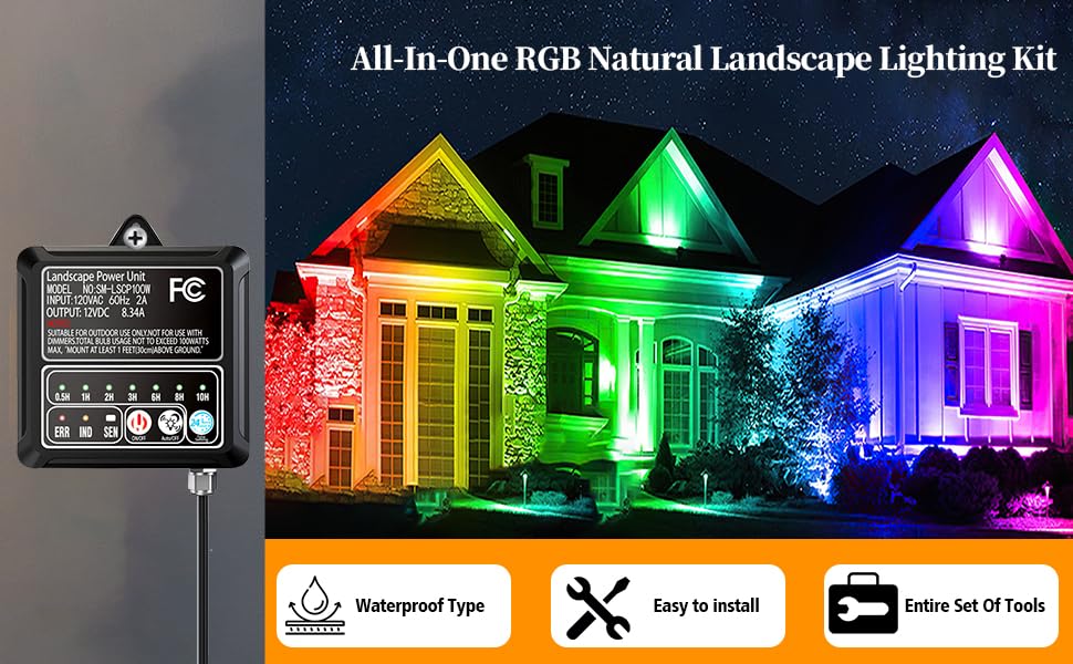 All-in-One RGB Landscape Lighting Kit, 5W Color Changing Low Voltage Landscape Lights with 12V100W Transformer and 80FT Wire, LED Multi-Color Landscape Spotlights for Holiday Yard Garden House, 8Pack - Image 8