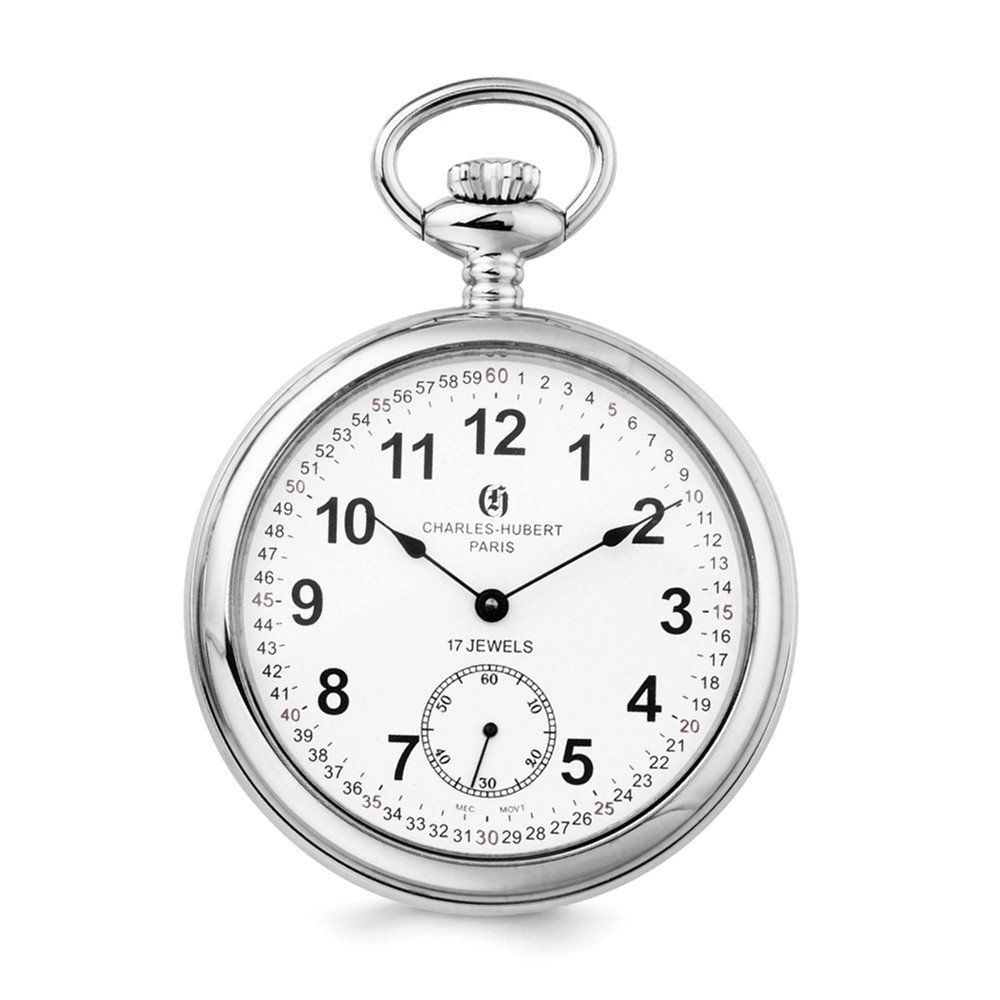 Charles Hubert Stainless Steel Men's Open Face Pocket Watch 14.5