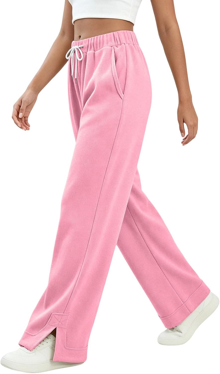 Women's High Waisted Wide Legs Sweatpants Casual Drawstring Sweat Pants Workout Athletic Split Pants with Pockets