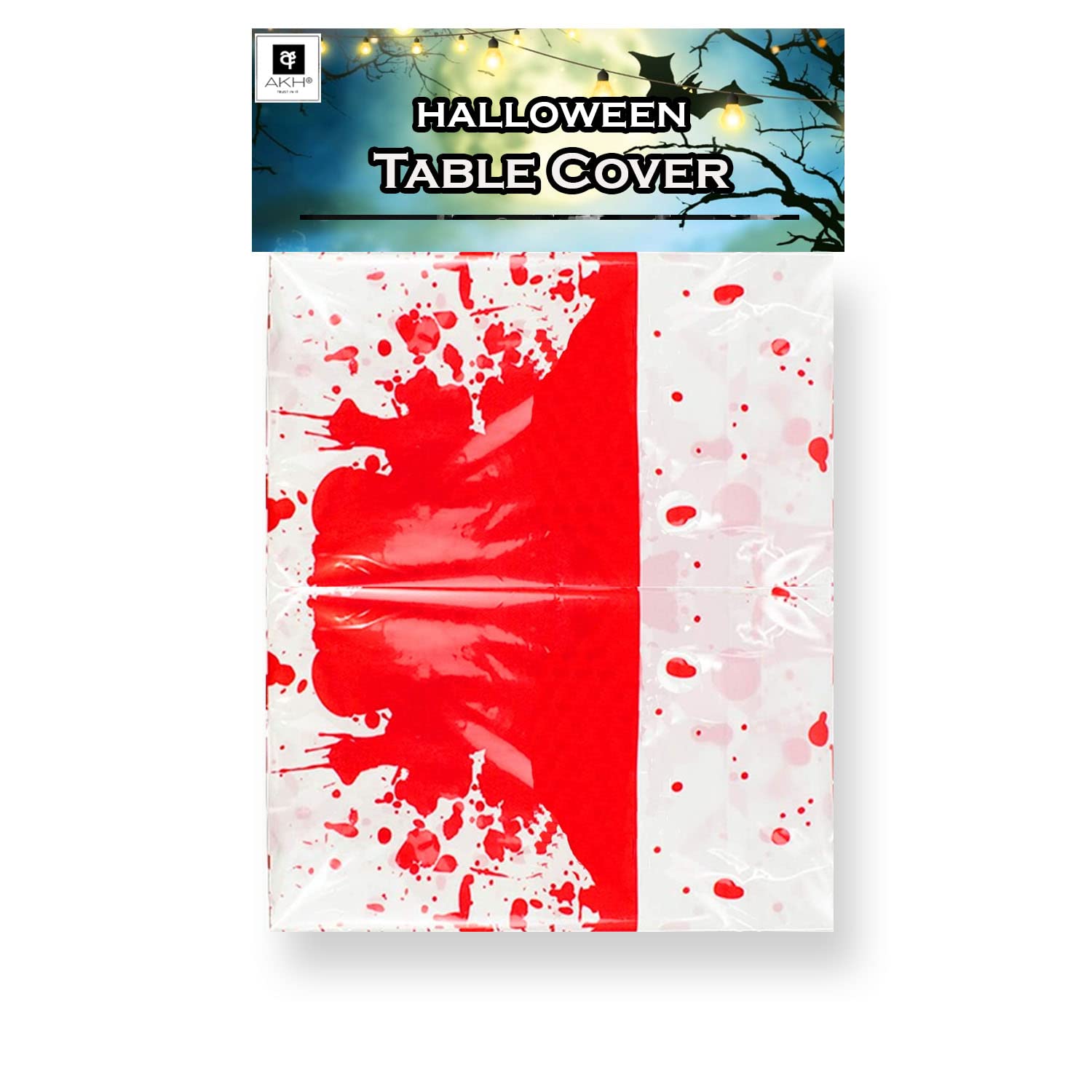 Akh Blood Akh® Halloween Table Cover | 132Cm X 178Cm Spooky Halloween Printed Design | Reusable Durable Plastic Halloween Table Cloth (Blood)