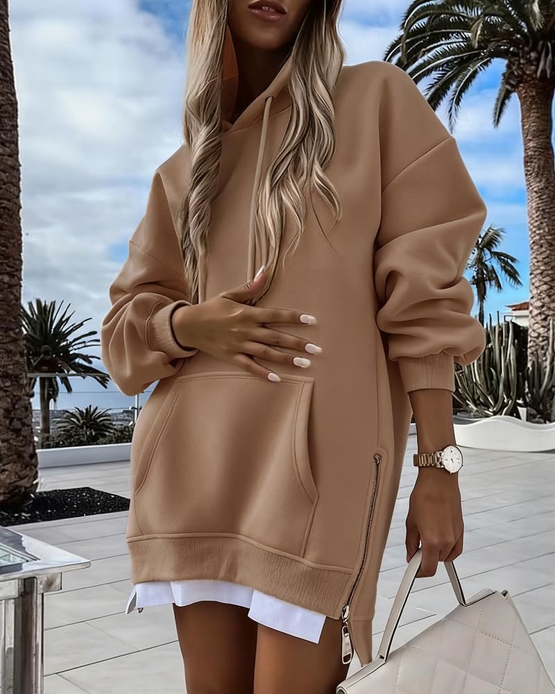 CHICME Womens Oversized Long Hoodie Dress Fall Outfits Comfrt Pullover Sweatshirt Winter Clothing - Image 2