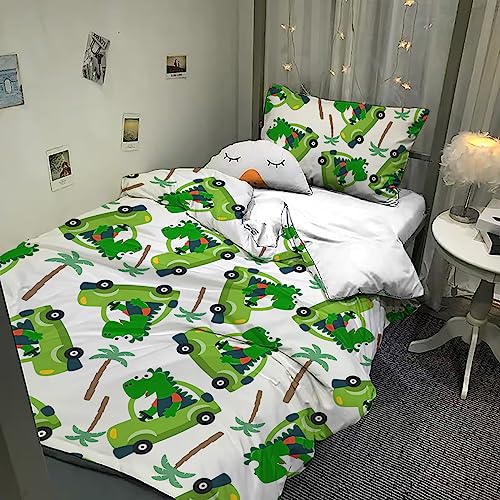 HOMHOMHA Rainbow Single/Double Bed Duvet Cover Set For Girls/Kids/Children Soft Microfibre Bedding Sets Equipped With Quilt Cover And Pillowcase (Dinosaur01 - Image 3