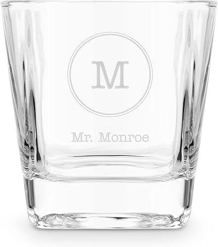 Miniatura 6 de WEDDINGSTAR Vaso de whisky cuadrado personalizado 8oz grabado personalizado - Monograma Sans Serif