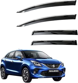 CAR SAAZ Unbreakable Chrome Smoke Door Visor for Baleno (2019-2021) | Premium Sun Rain Wind Deflector Chrome Strip Side Door Rain Visor – Set of 4 Pcs