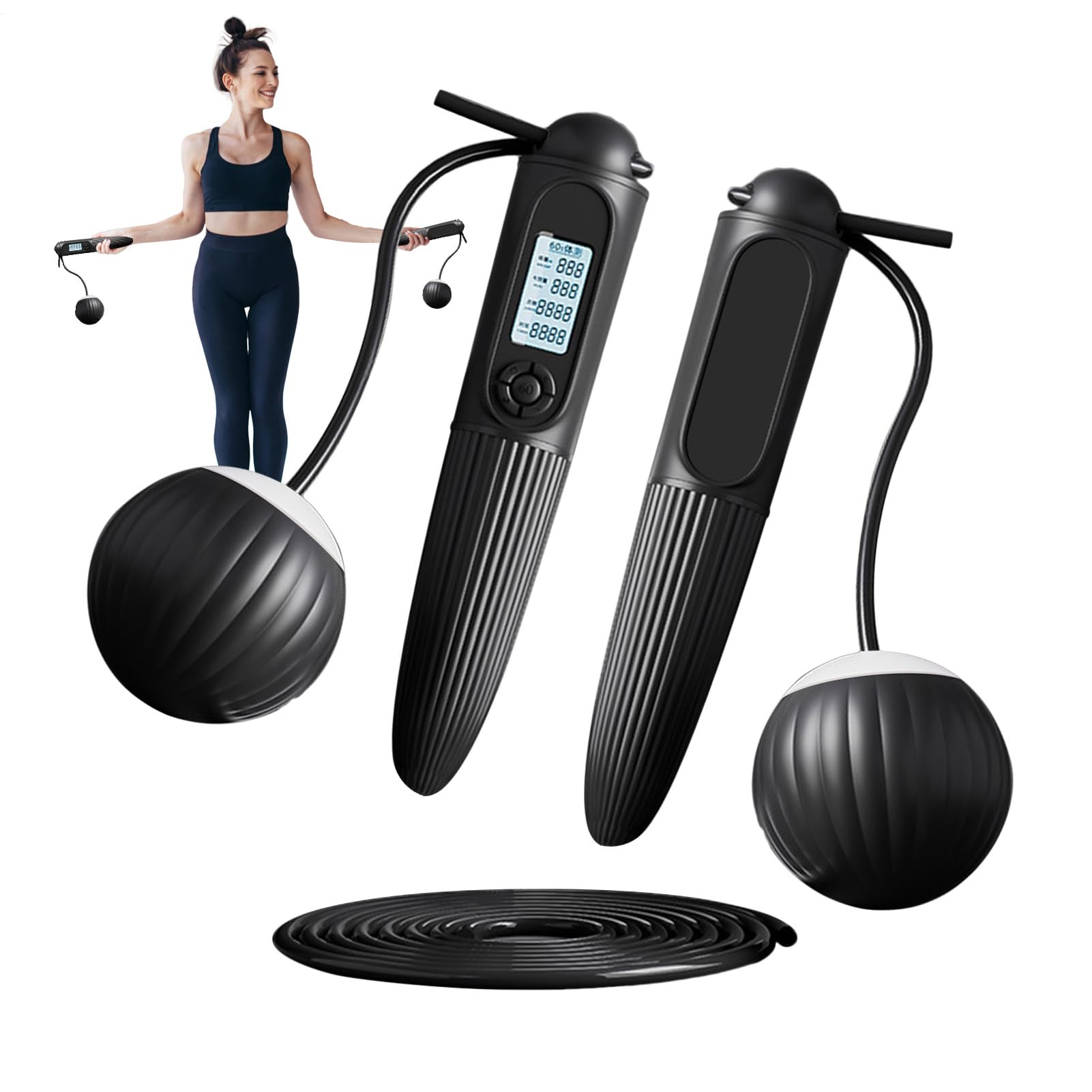 Corde à Sauter Avec Compteur LCD – Sans Fil Ou Avec Corde, Réglable 2,9 M, Poignées Antidérapantes EVA, Calories Et Tours Affichés