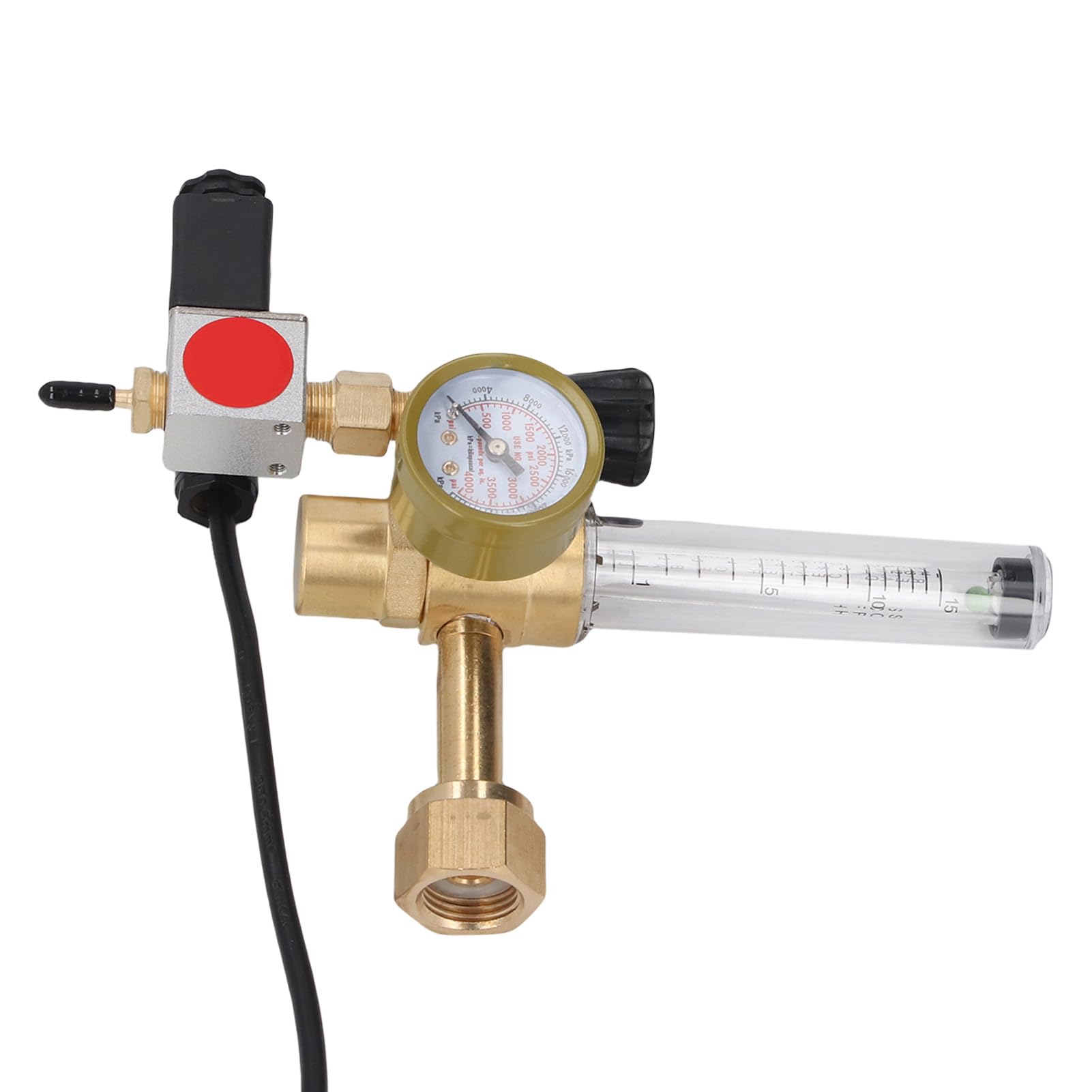 Eujgoov Regulador de CO2 Metrón de Flujo de Flujo Dual Válvula de Latón Material de Latón Hydroponics Interiores (EU Enchufe 220V)