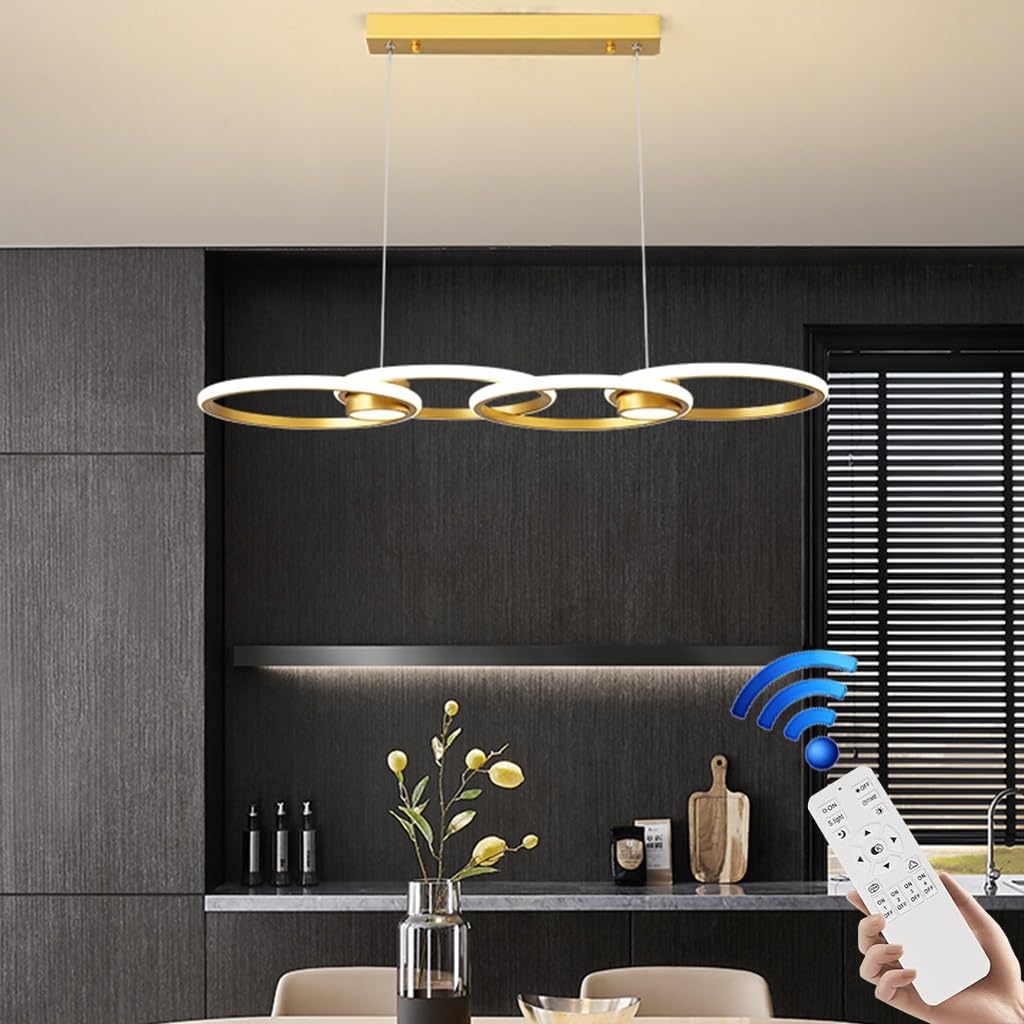 Lustre LED moderne 4 bagues or 120cm hauteur réglable pour salon